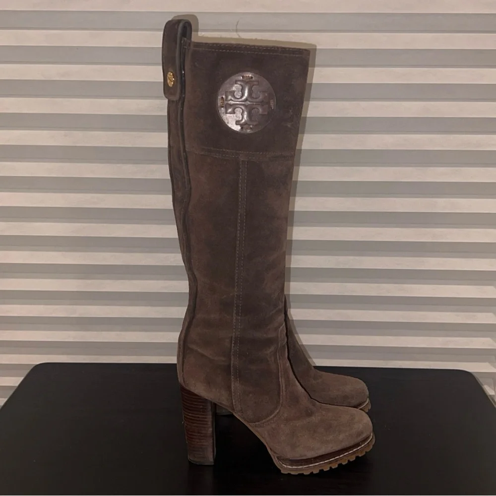 Tory Burch Dark Brown Suede Over the Knee Heel Boots